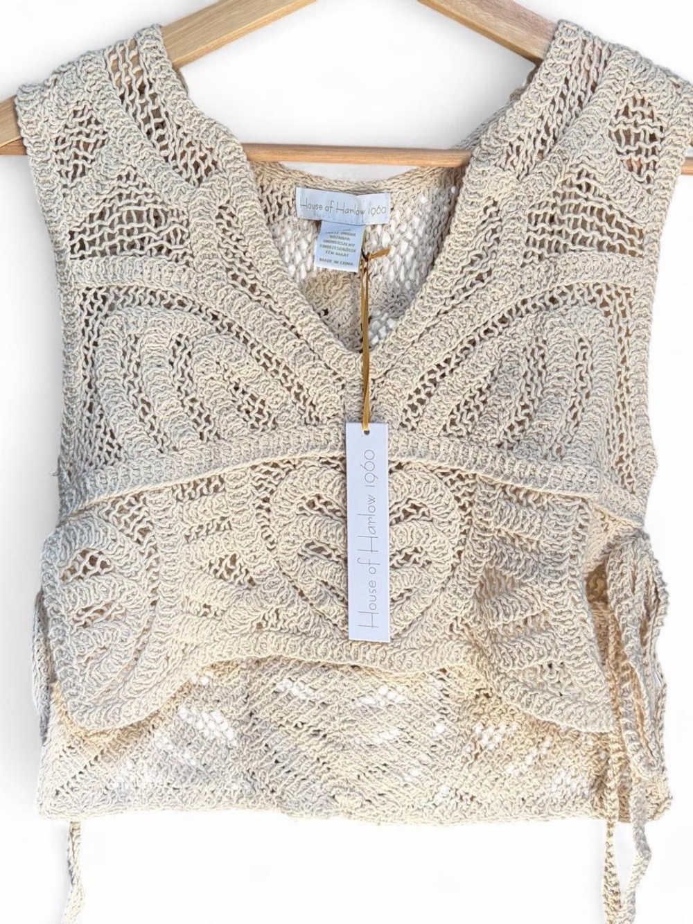NWT House of Harlow 1960 Beige Crochet Knit Crop Top One Size - Picture 4 of 7